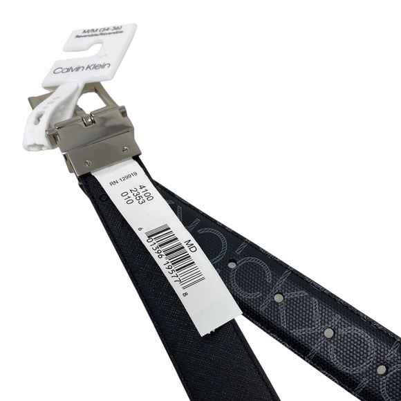 Calvin Klein Men's Plain Leather Belt Long Reversible Logo Black 41002353 010 - Picture 5 of 6